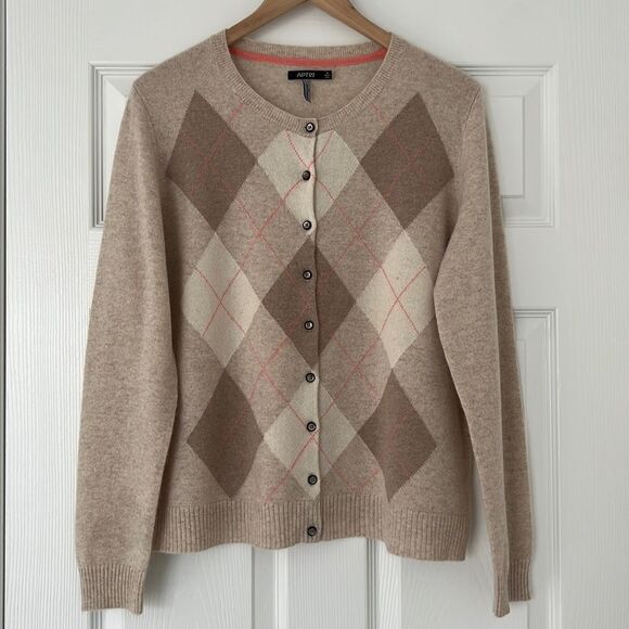 Apt.9 vintage down bottom short rhombus node beige pink cardigan Sz XL - Picture 1 of 8
